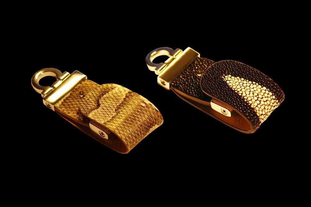 USB Flash Drive Gold Leather - Gold Python & Platinum Stingray Skin