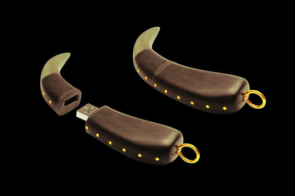 MJ Wooden USB Flash Drive Ebony Edition inlaid Tiger Claw, Gold, Blackwood