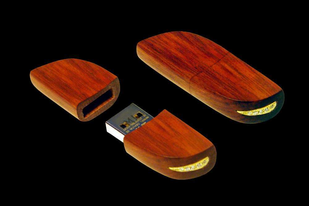 MJ - USB Flash Drive Wood Edition Single Copy - Mahogany Bloodwood inlaid Gold & Diamonds
