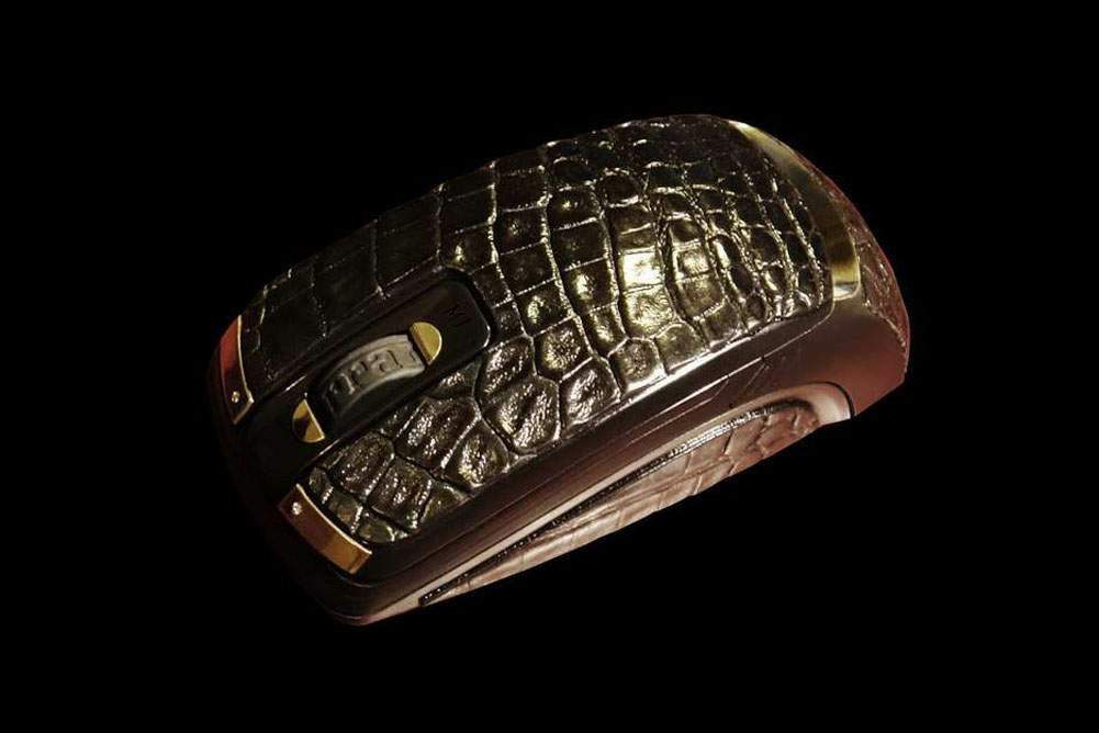 MJ Mouse Bluetooth Crocodile Gold Diamond Edition - Natural VIP Cayman Skin Inlaid Gold & Brilliants