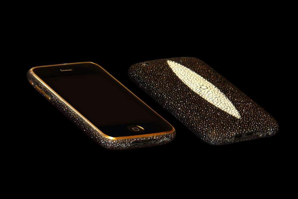 MJ Apple iPhone 3G Gold 777 Leather Diamond - Stingray Skin, Brilliants Buttons
